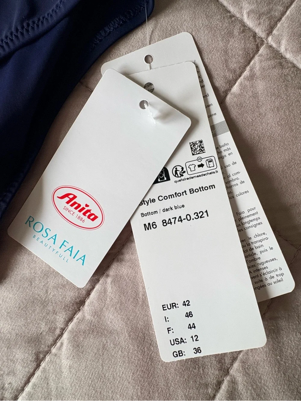 Anita Navy Mid-Rise Swim Bikini Size 12 NWT